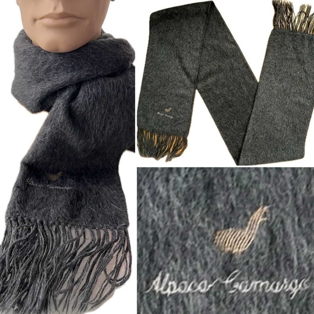 🦙🇵🇪 Long Dark Gray 100% Alpaca Peruvian Scarf with Fringe by Alpaca Camargo